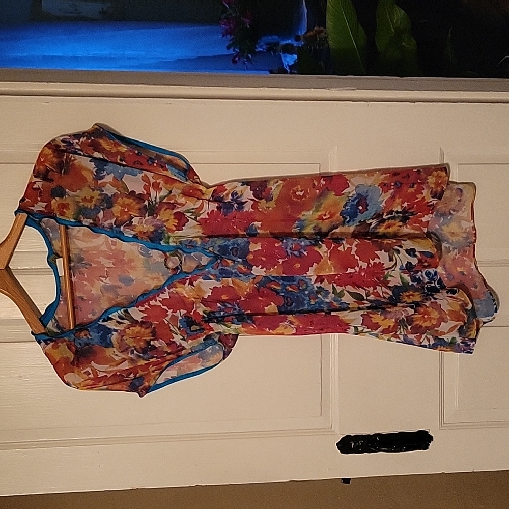 Becca floral multicolored sheer swim cover up dress